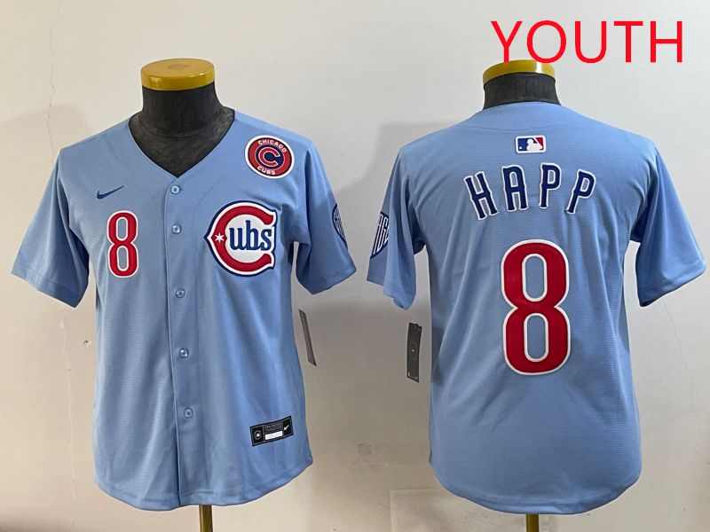Youth Chicago Cubs #8 Happ Light Blue Throwback 2025 Nike MLB Jersey style 3